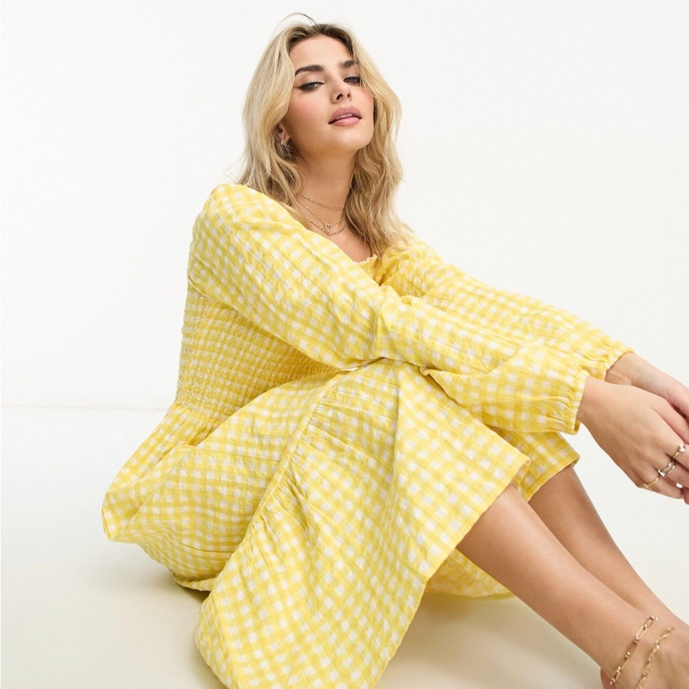 Gingham yellow dress Kay + jay size S